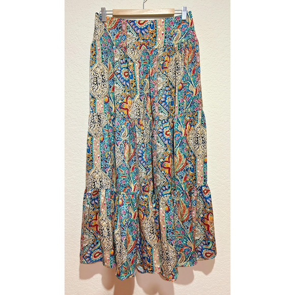 Natural Life Hanna Convertible Maxi Skirt Boho Paisley Size Large Smocked Back - Picture 3 of 11